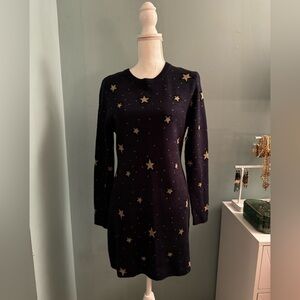 & Other Stories Navy Blue Dress with Gold Stars US 10 fitted
